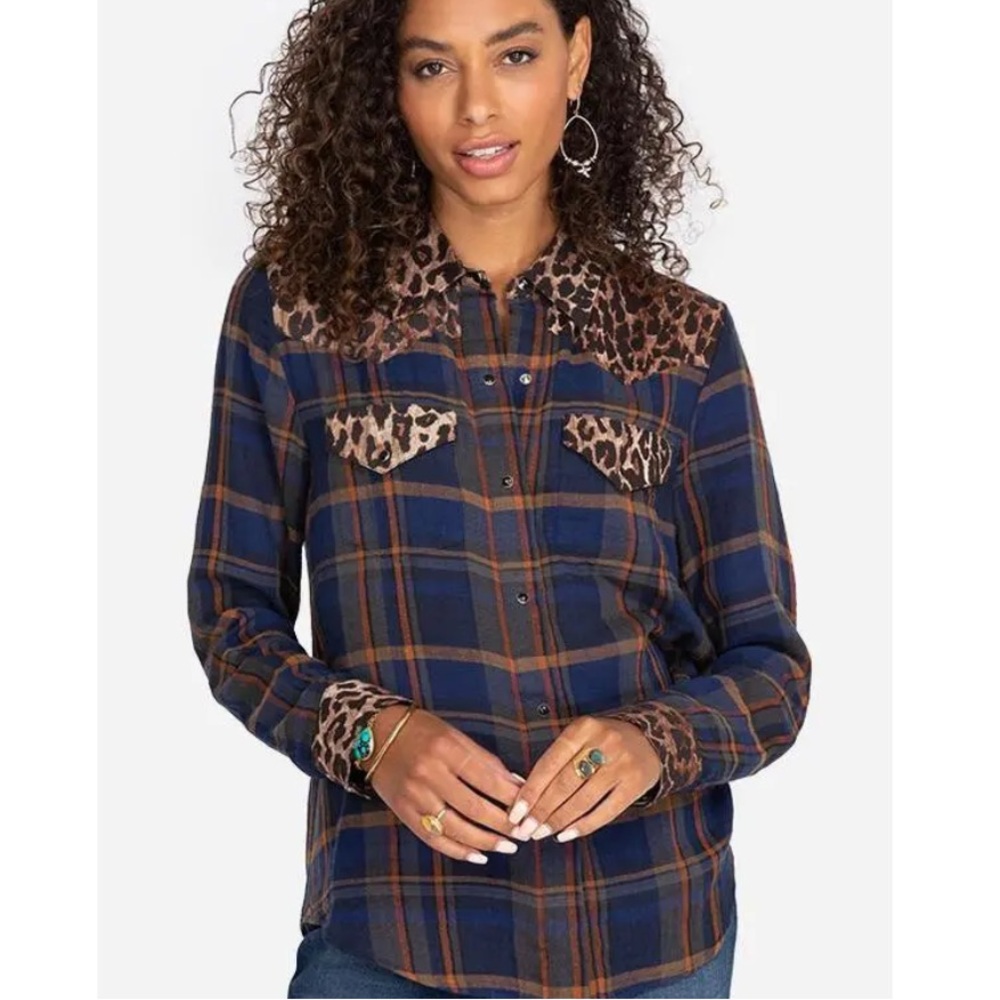 Johnny Was Leopard Flannel Mix Western Shirt - XL - NWT